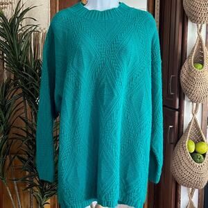 TALBOTT Teal Green 80s 90s Diamond Knit Sweater | M | Textured Cozy Vintage USA